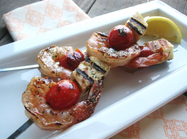 Greek Shrimp, Tomato, and Halloumi Skewers