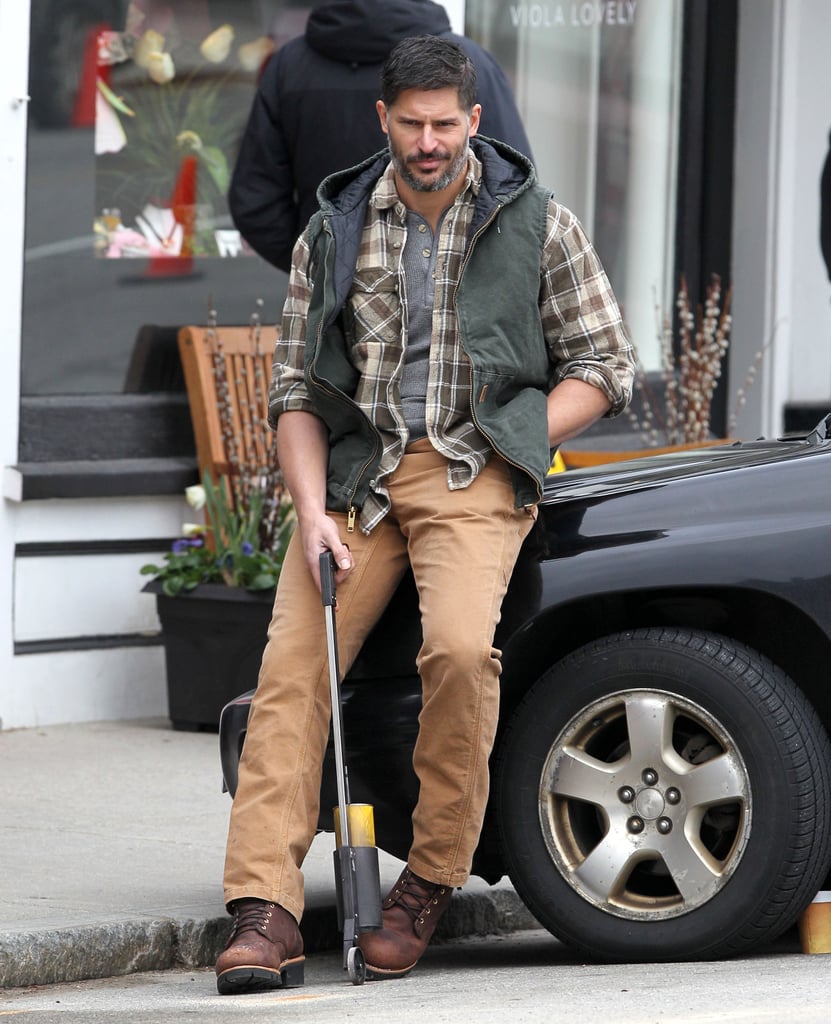 Joe Manganiello looked ruggedly handsome while he filmed a scene for Tumbledown in Concord, MA, on Wednesday.
