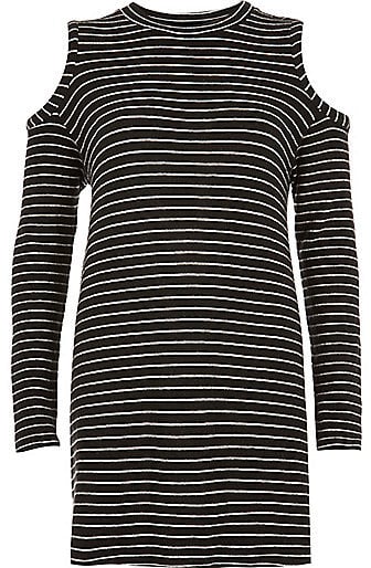 River Island Women's Black Stripe Cold Shoulder Top ($64)