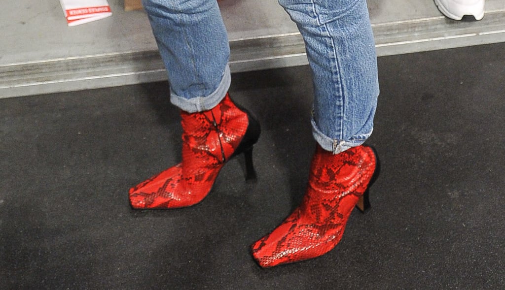 Emily Ratajkowski Red Snakeskin Boots 