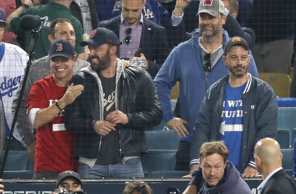 Matt Damon, Jimmy Kimmel, and Ben Affleck at World Series