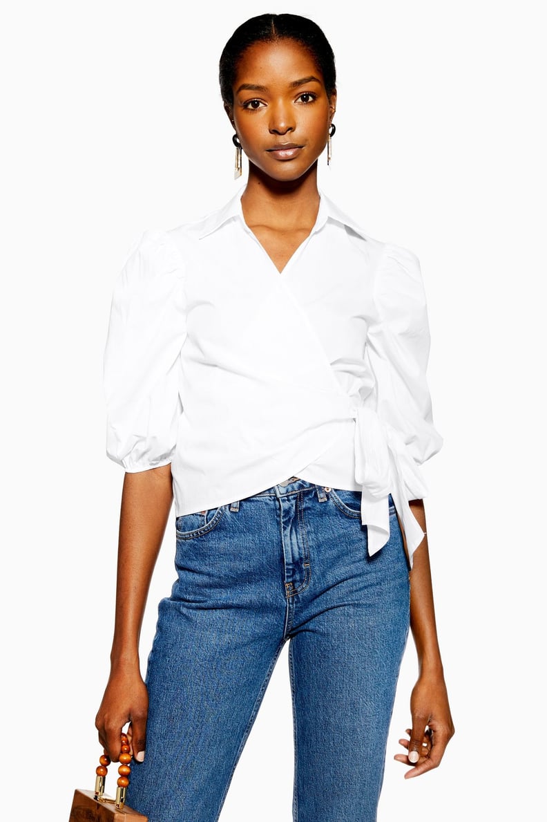 Topshop White Poplin Wrap Blouse