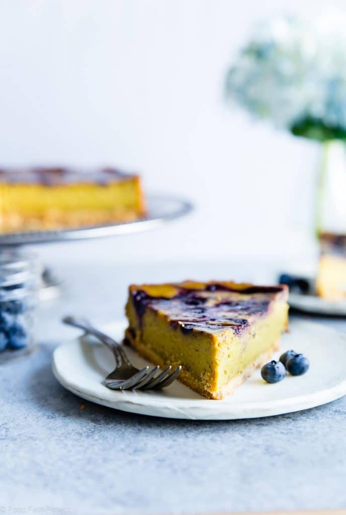 Lemon Turmeric Vegan Cheesecake With Blueberries