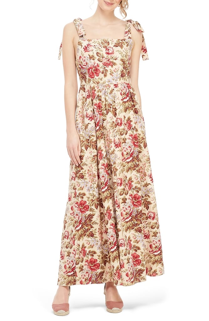 Gal Meets Glam Collection Floral Print Tie-Shoulder Cotton Maxi Dress