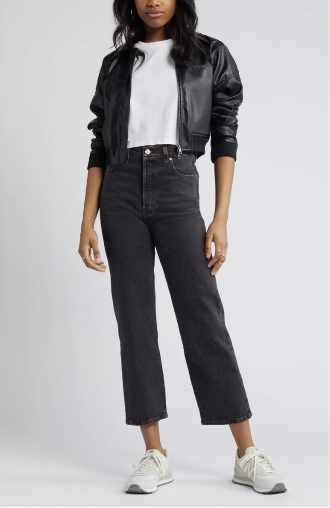 Levi's Ribcage Acid Wash High Waist Ankle Straight Leg Jeans