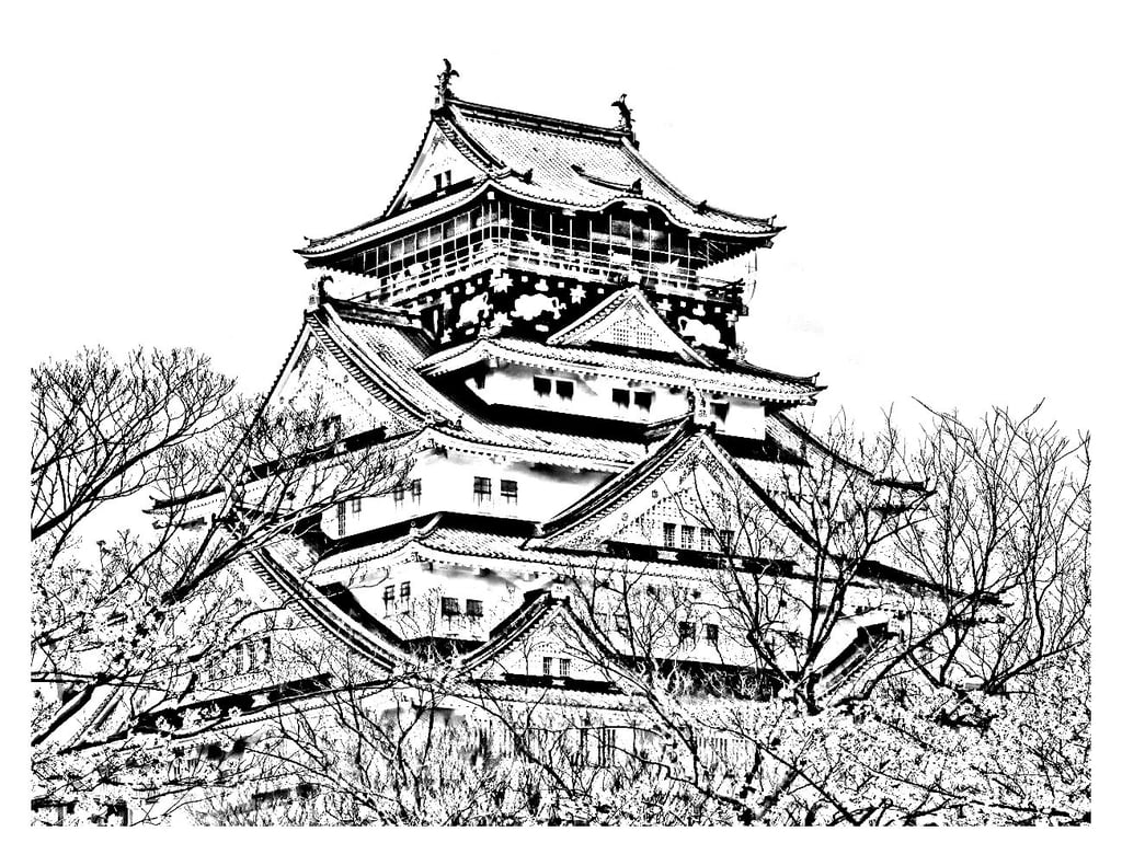 Adult Coloring Page: Japanese Temple