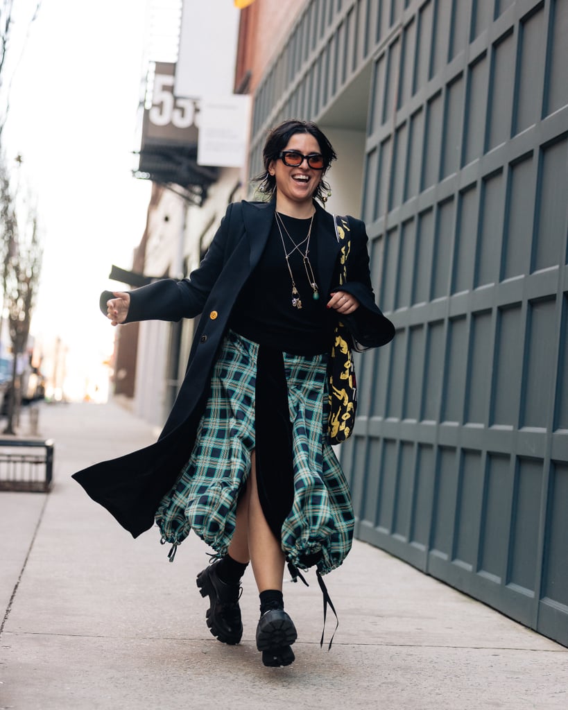 How to Style a Flannel Skirt With Chunky Loafers