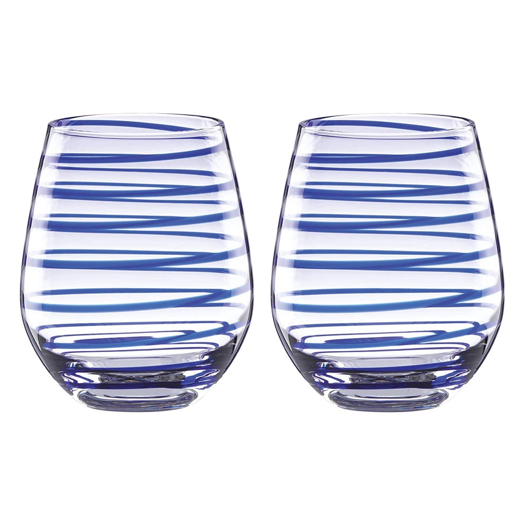 Kate Spade New York 863810 Charlotte Street Stemless Wine, Set of 2, Blue