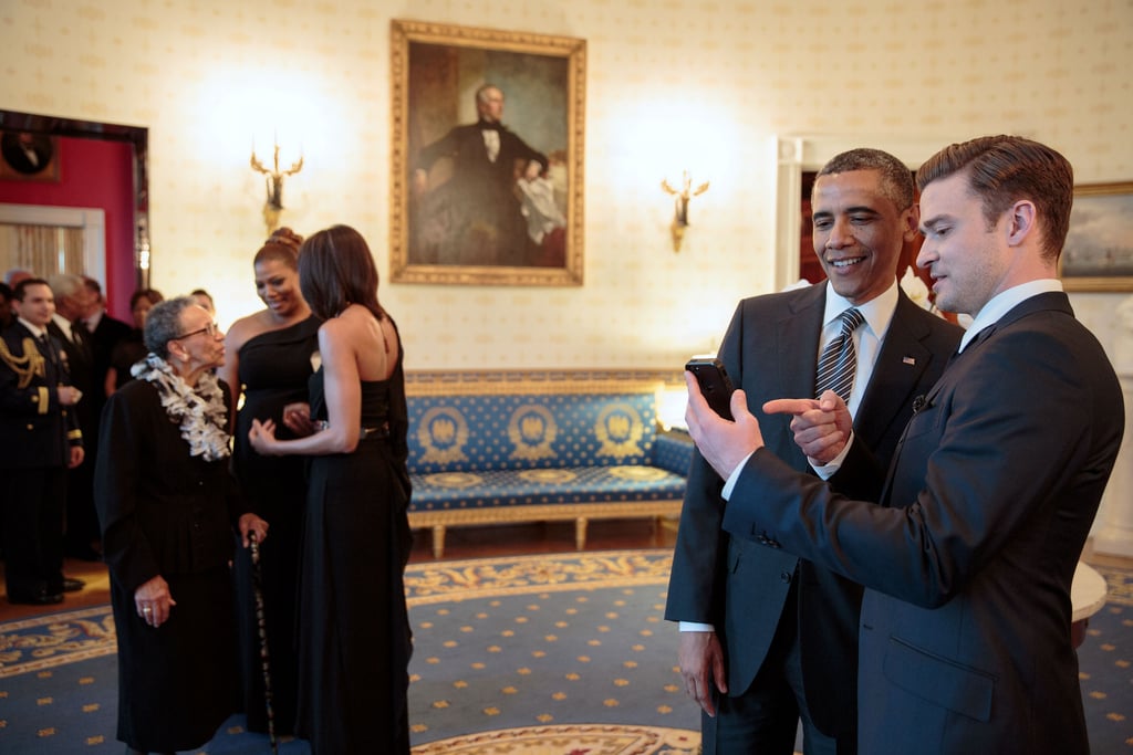 Justin Timberlake shared something with President Obama on his phone while visiting the White House in April 2013.
Source: Flickr user The White House Justin Timberlake shared something with President Obama on his phone while visiting the White House in April 2013.
Source: Flickr user The White House
