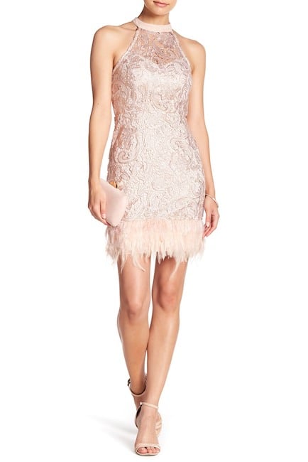 Minuet Foil Lace With Feathers Detail Dress