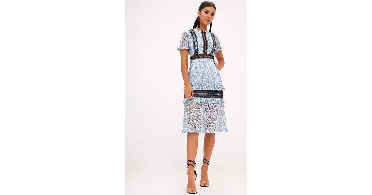Ruffle and lace detail midi dress store