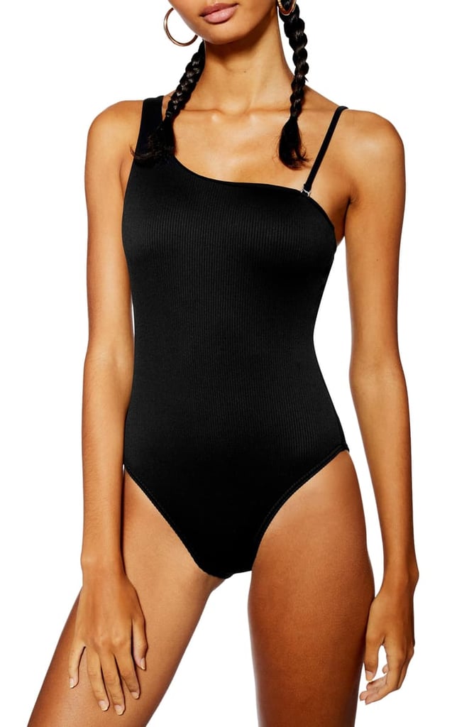 Topshop Ribbed One-Shoulder One-Piece Swimsuit
