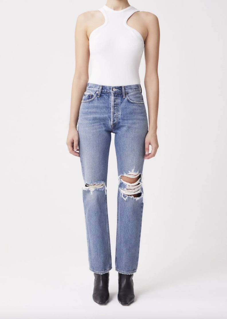 Agolde Lana Mid Rise Full Length Straight Jeans