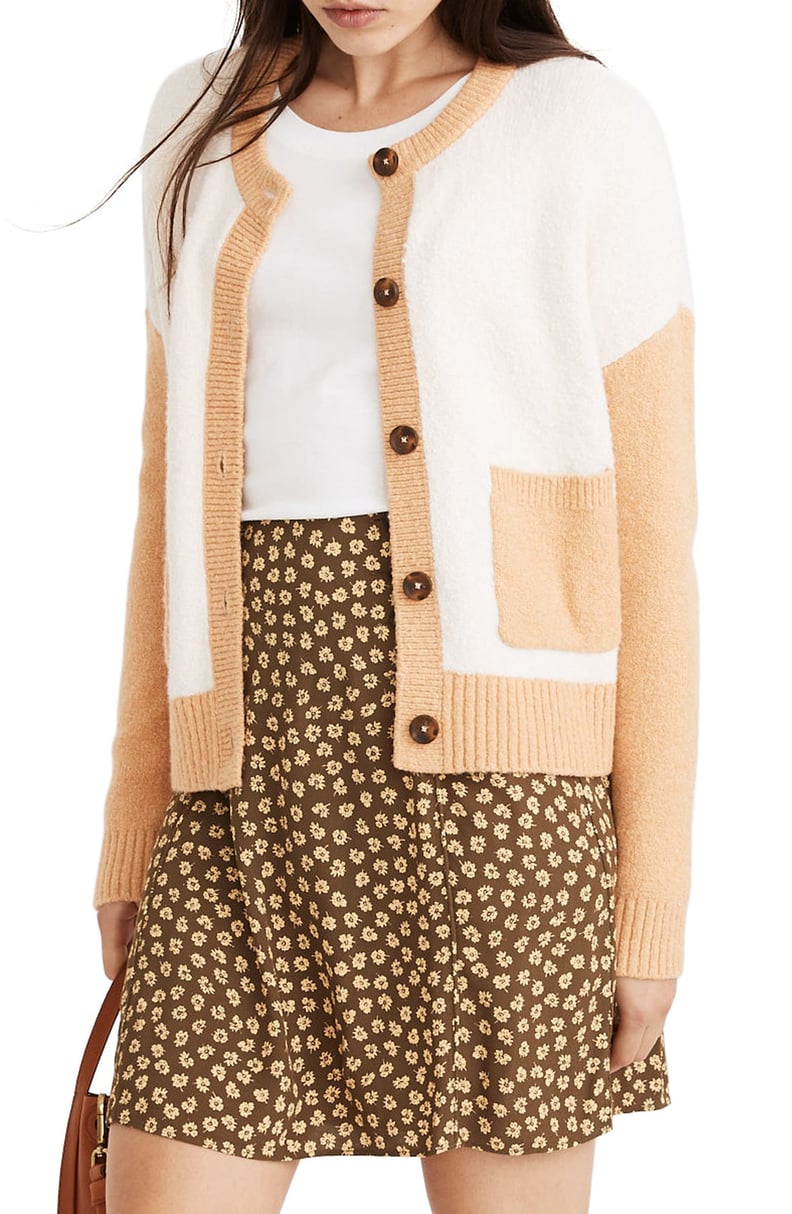 Madewell Colburne Colorblock Coziest Textured Yarn Cardigan Sweater