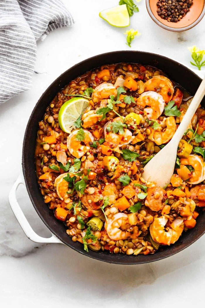 Lentil Shrimp Gumbo and Jambalaya Grain Bowls