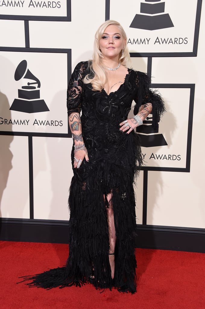 Elle King in a high-slit lace dress