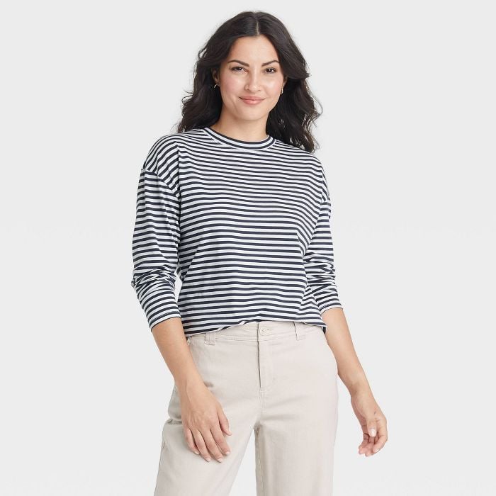 Striped Sensation: A New Day Striped Long Sleeve French T-Shirt
