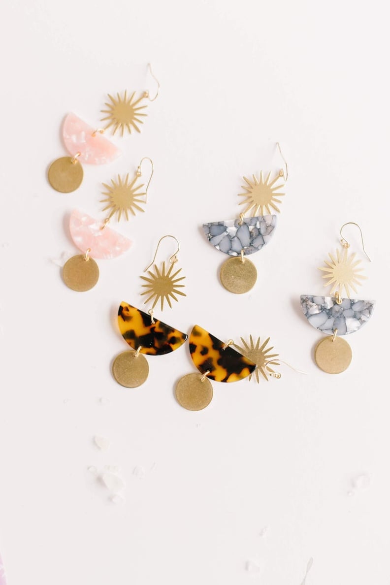 Acetate Tortoise Shell Starburst Brass Earrings