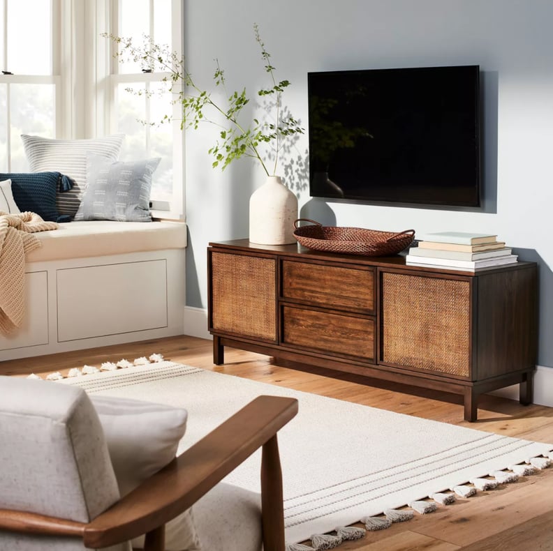 A Stylish Console: Hearth & Hand With Magnolia Wood & Cane Transitional Media Console