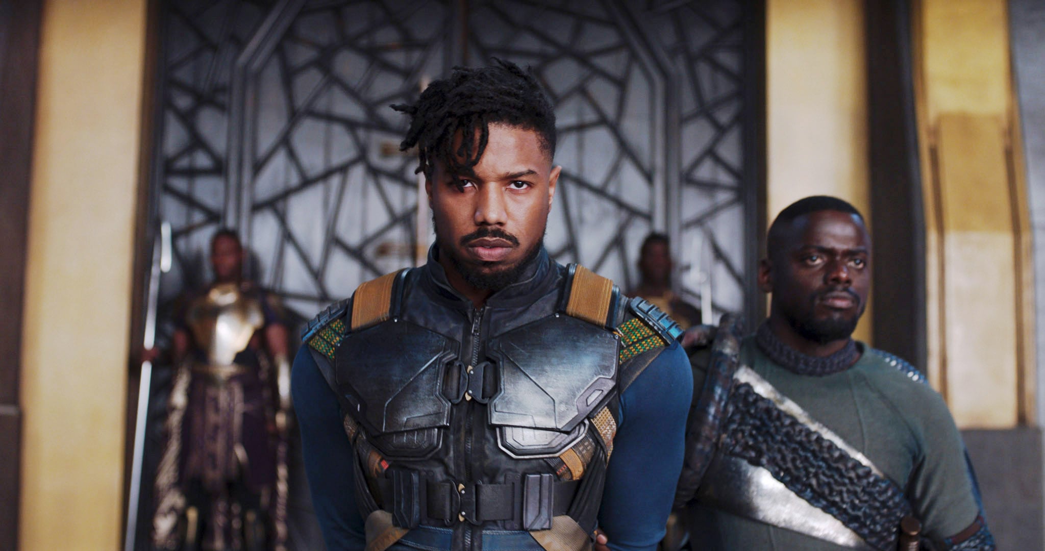 BLACK PANTHER, from left: Michael B. Jordan, Daniel Kaluuya, 2018.  Marvel /  Walt Disney Studios Motion Pictures /Courtesy Everett Collection