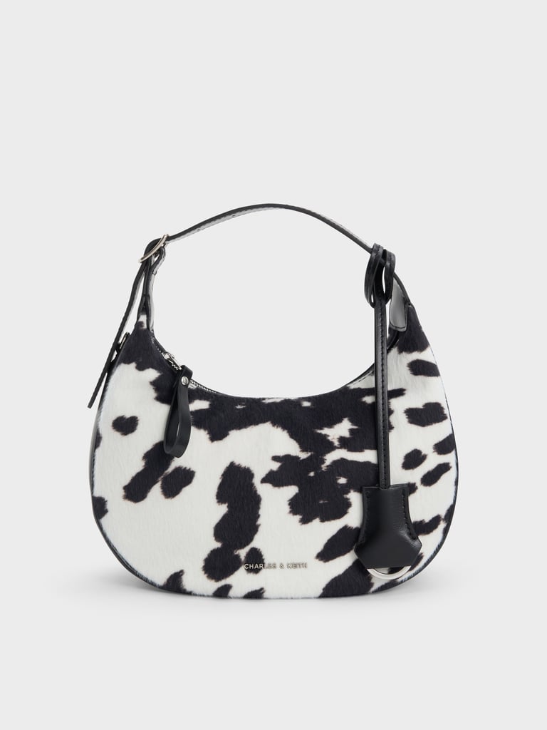 Charles & Keith Vega Furry Cow-Print Hobo Bag