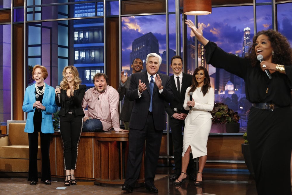Oprah Winfrey, Kim Kardashian, and other stars sang to Jay Leno as he stepped down from his late-night throne.