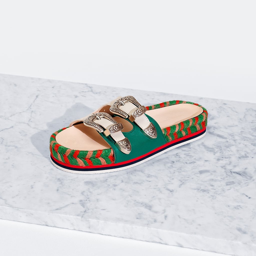 Tommy Hilfiger's Double Buckle Sandal ($160) is probably the most sturdy slide you can find with the most eye-catching details, including a multicolored braided espadrille platform.