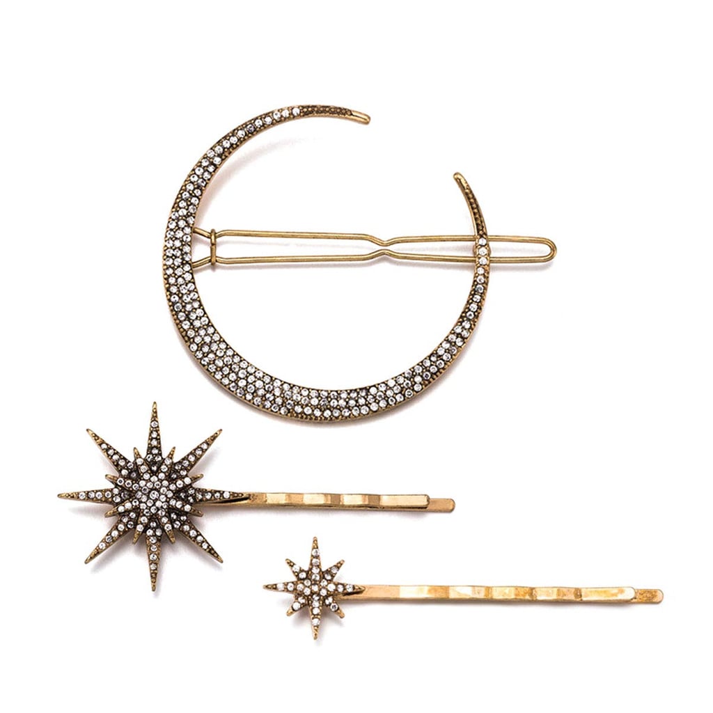 Numblartd Vintage Rhinestone Moon, Snowflake, Star Hair Clip Set