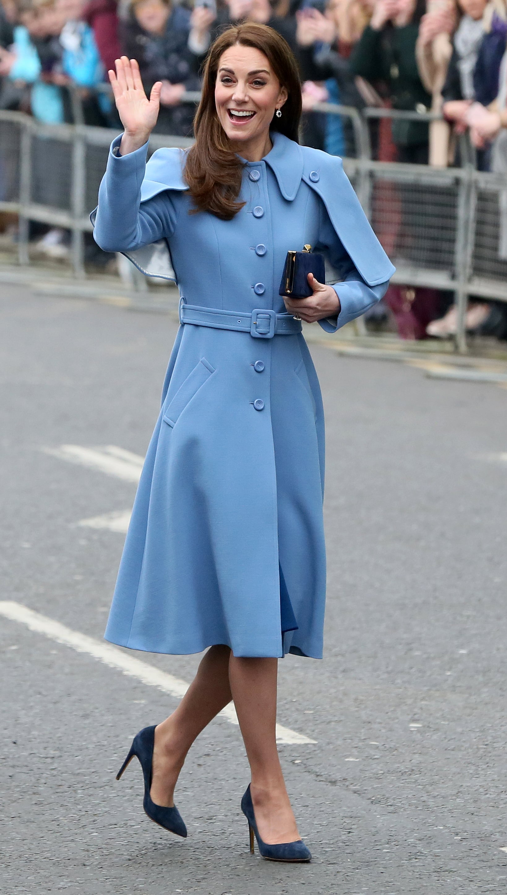 Kate Middleton Blue Mulberry Cape Coat February 2019 POPSUGAR Fashion