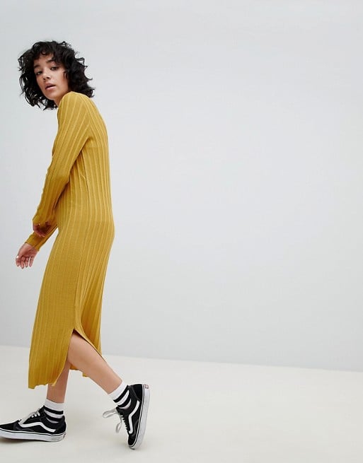 ASOS DESIGN knitted midi dress in wide rib with v back