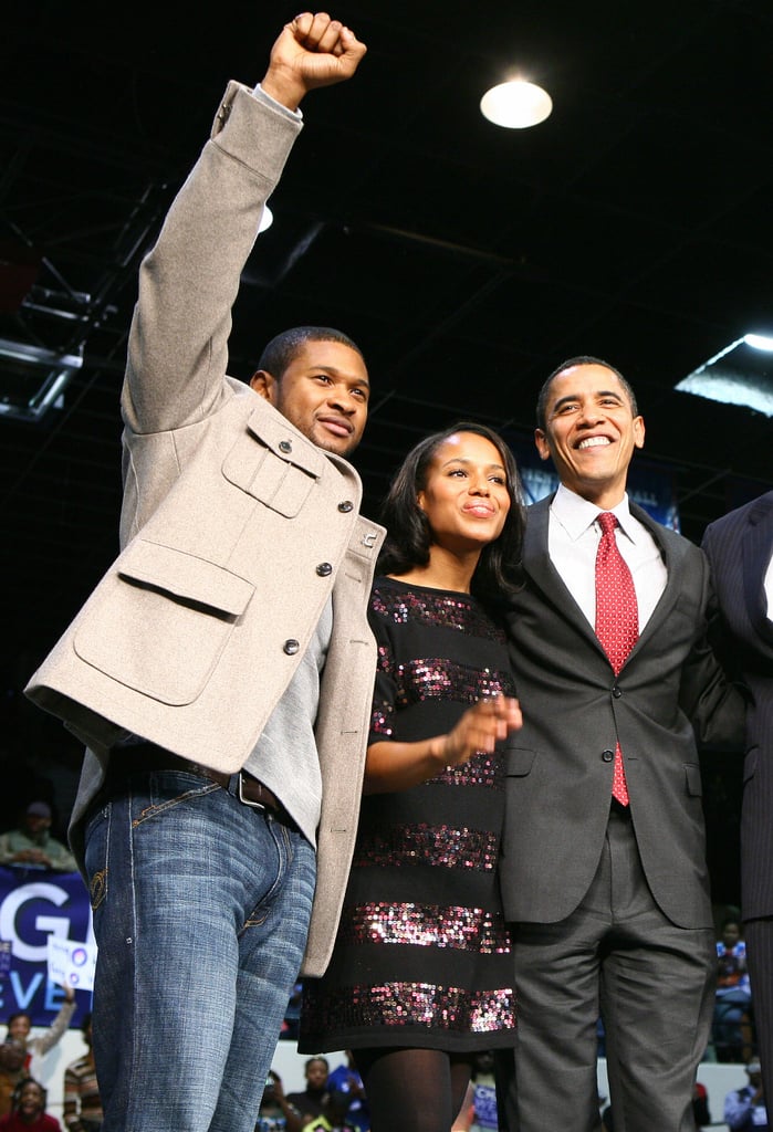 Kerry Washington stood with President Obama and Usher during a rally in South Carolina in January 2008.