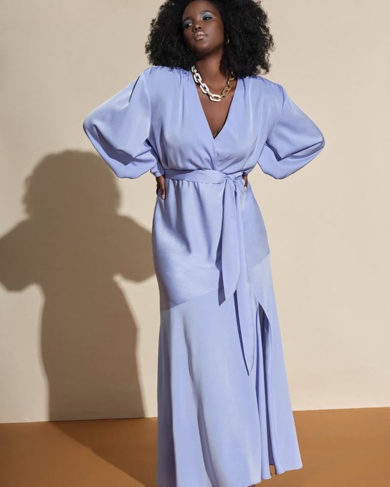 Wedding Guest Dress With V Neck In Blue | Bergamo | SilkFred US