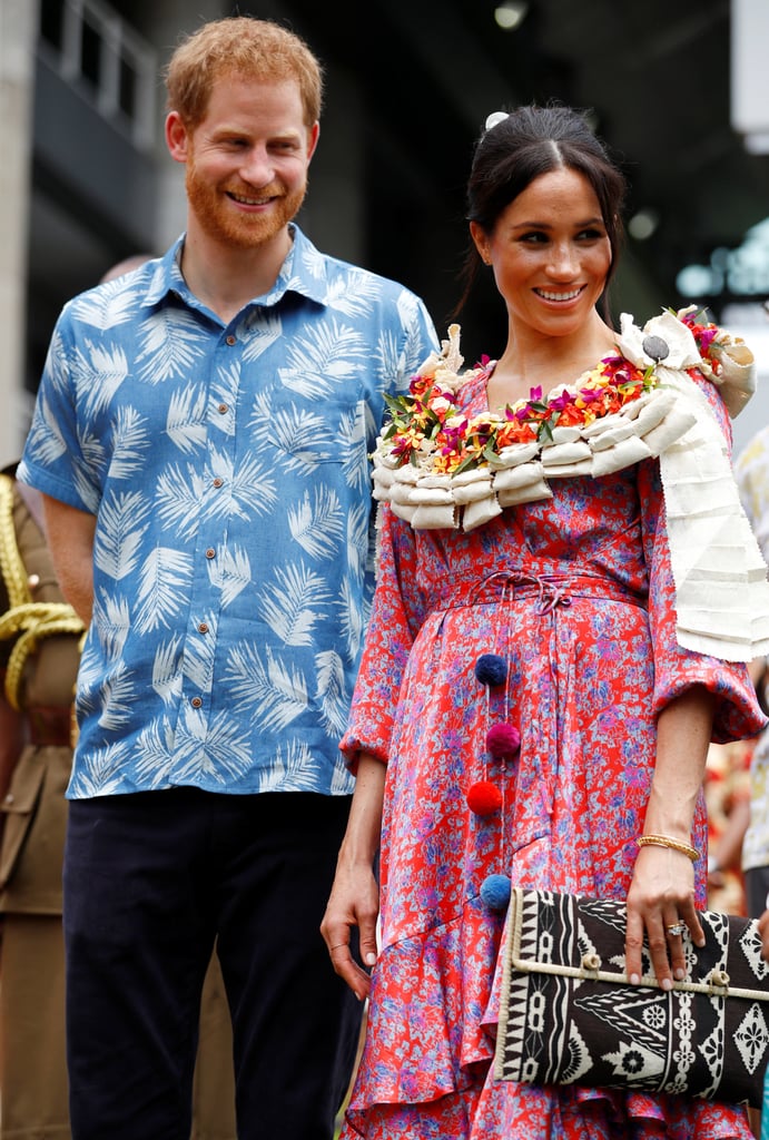 Meghan Teamed Her Pom-Pom Dress With a Patterned Clutch