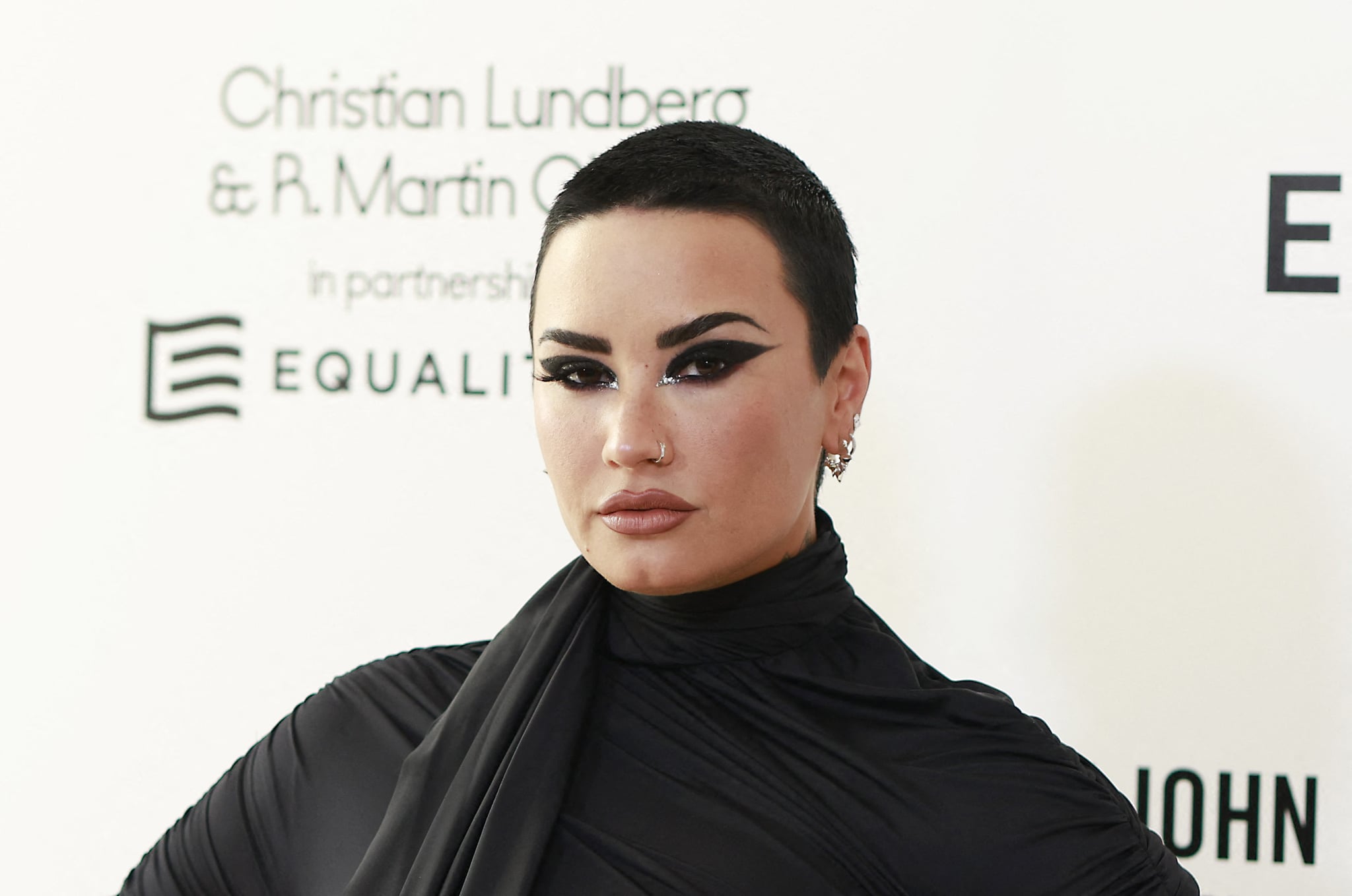 US singer Demi Lovato attends the 30th annual Elton John AIDS Foundation 94th Oscars Viewing Party in Los Angeles, California on March 27, 2022. (Photo by Michael Tran / AFP) (Photo by MICHAEL TRAN/AFP via Getty Images)