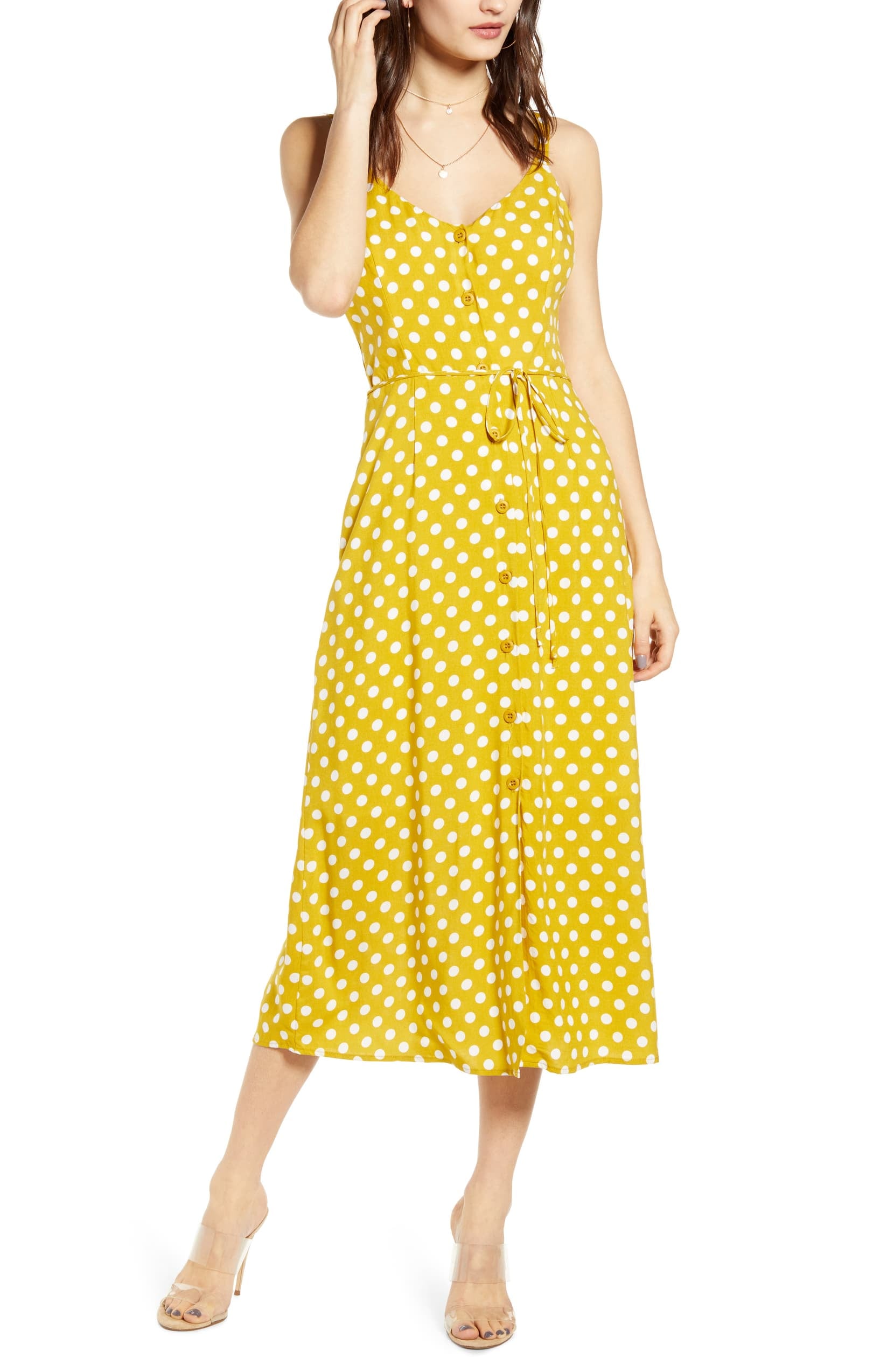 Warehouse yellow deals polka dot dress