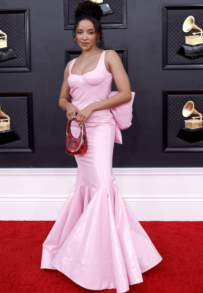 Tinashe's Pink Latex Bow Dress By GCDS at the Grammys