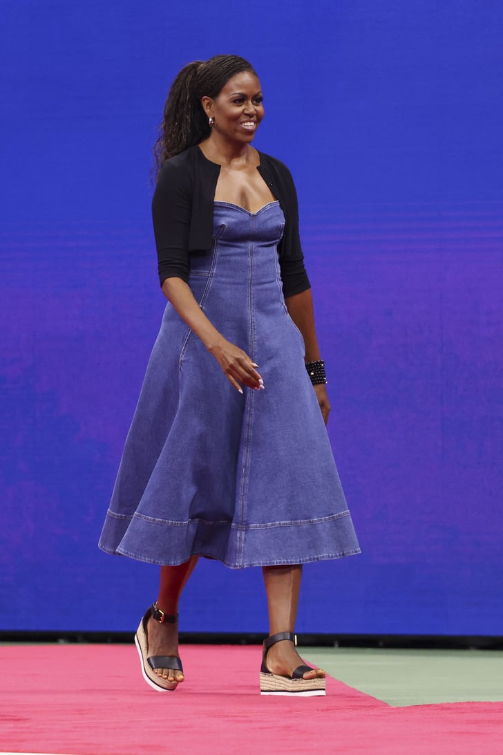Michelle Obama's Denim Dress at the US Open | Michelle Obama's Denim ...