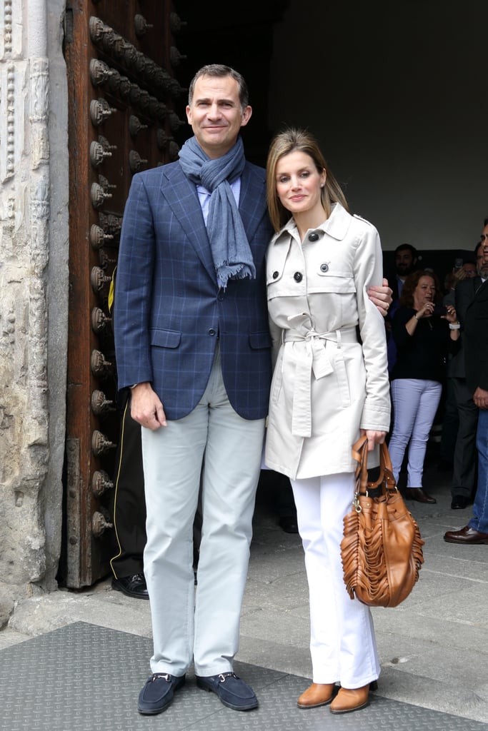 Felipe and Letizia looked cute and casual on their 10th wedding anniversary in May 2014, which they celebrated by visiting an El Greco exhibition in Toledo, Spain.