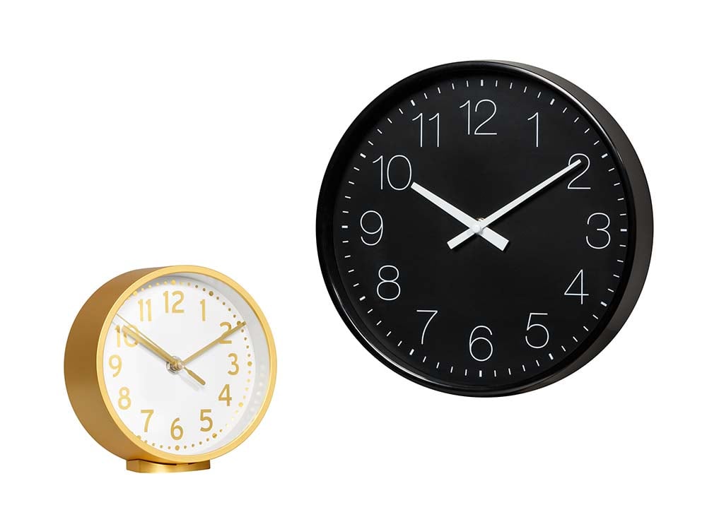 Threshold Brass Wall Clock ($10). Room Essentials Decorative Clock ($9).