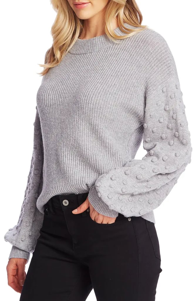 Pom-Pom Perfection: CeCe Puff Sleeve Bobble Ribbed Sweater