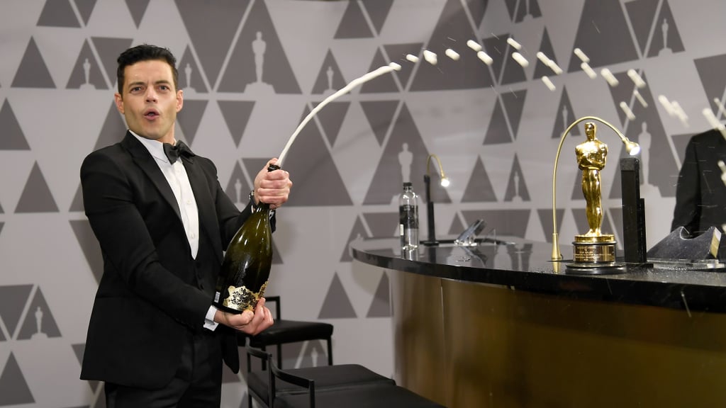 Rami Malek Spraying Champagne at the 2019 Oscars