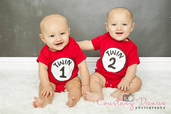Twin 1 and Twin 2 Onesie Set