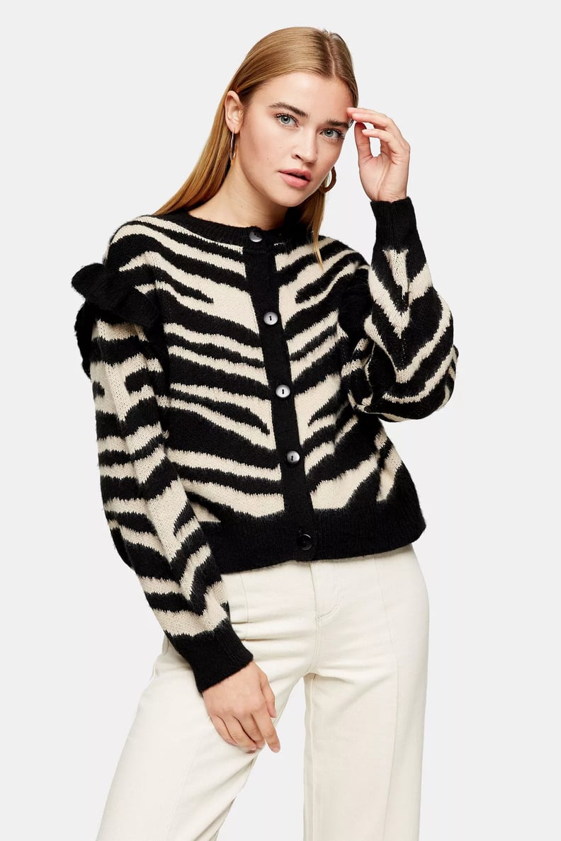 Topshop Frill Sleeve Zebra Print Cardigan