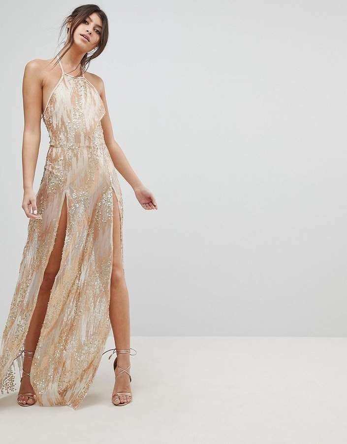 NaaNaa Sequin Maxi Dress with Double Thigh Split