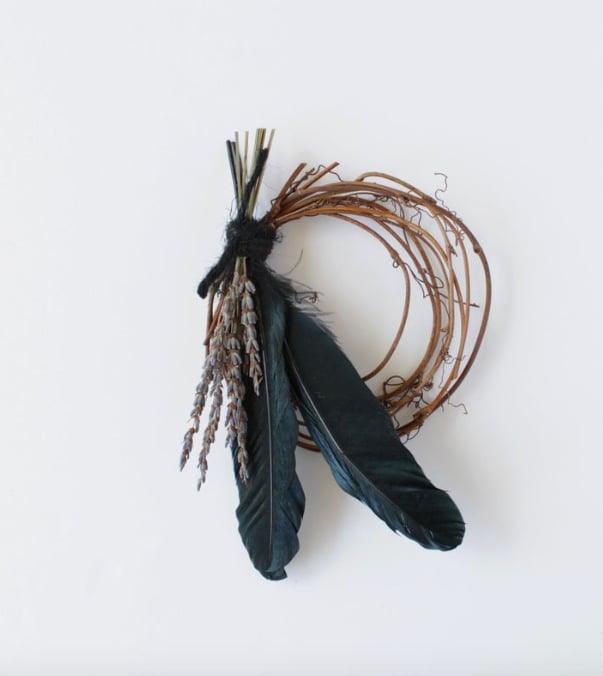 Grapevine Wreath With Black Raven Crow Feathers