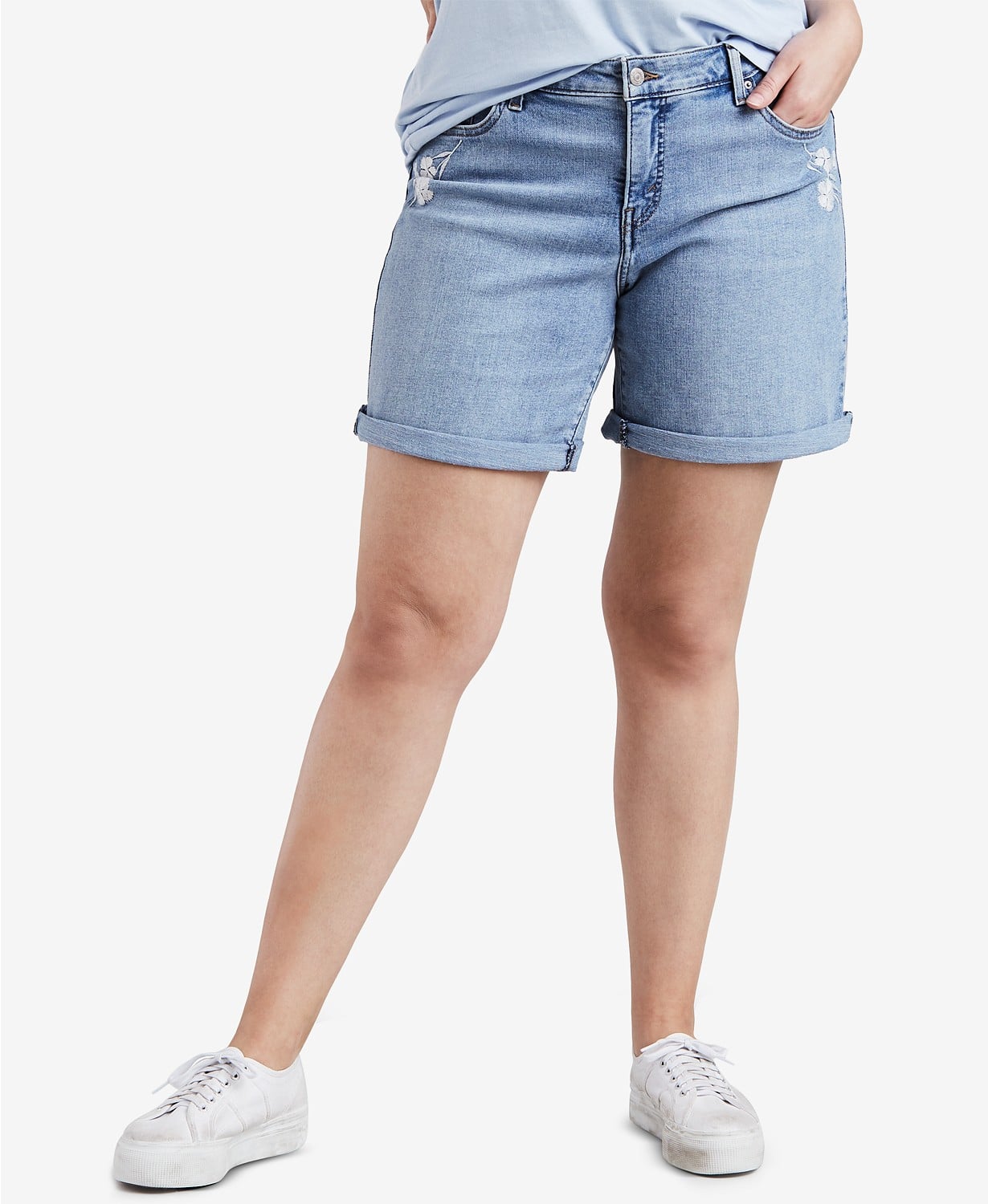 Levi's Cotton Roll-Cuff Denim Shorts | Miley Cyrus's Legs Go on For Dayyyys  — Maybe Even Years — in These Denim Shorts | POPSUGAR Fashion Photo 14