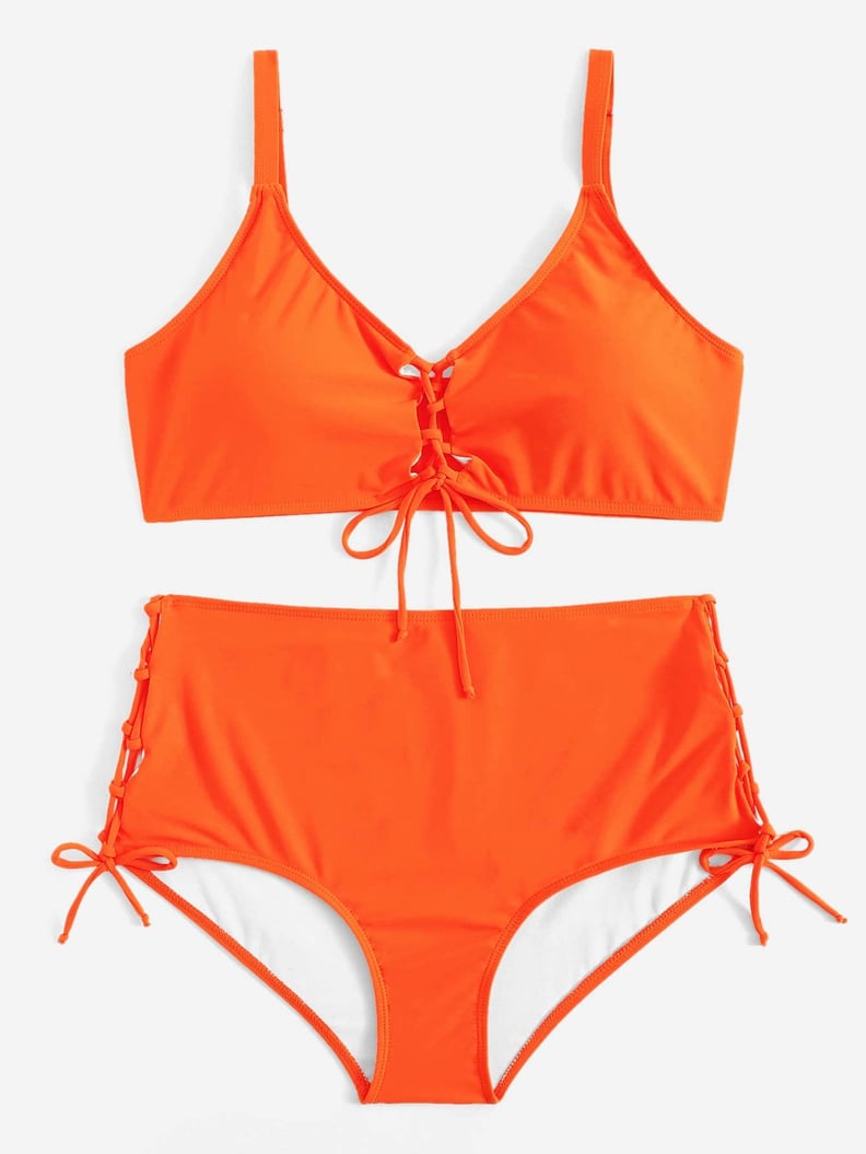 Shein Plus Lace-Up Top With Side Tie Bikini Set