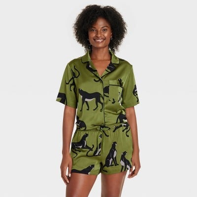 Auden Satin Notch Collar Short Sleeve and Shorts Pajama Set