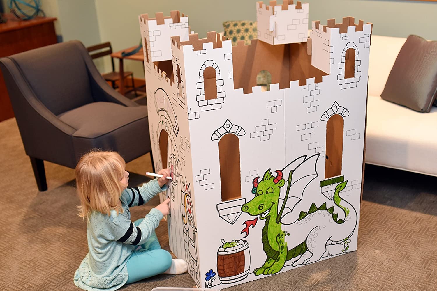 16 Piece Toy Cardboard Fort Building Set Kids Fun Toy Indoor Outdoor Activity 