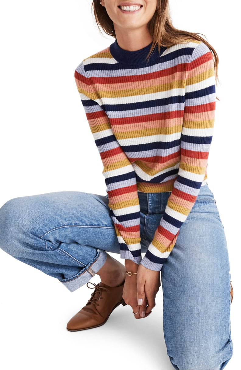 Madewell Stripe Mock Neck Pullover Sweater